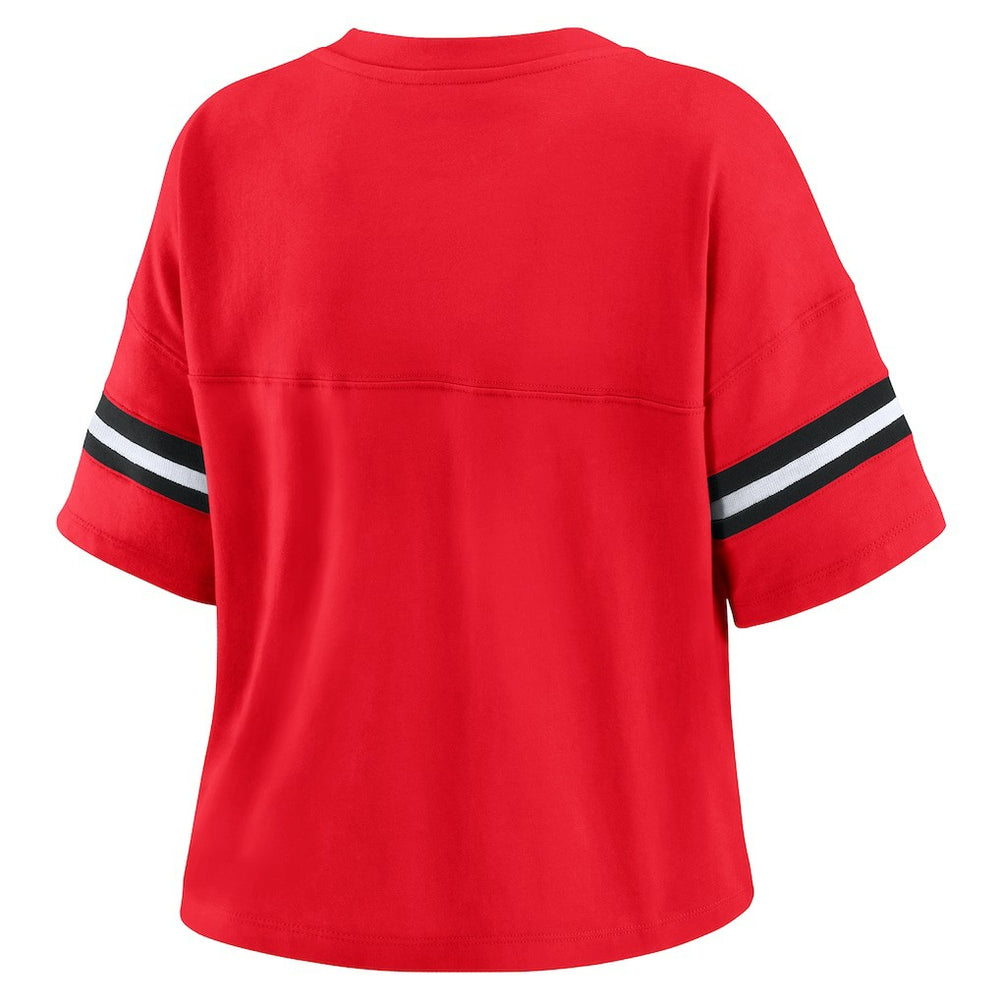 Red Chicago Bulls WEAR by Erin Andrews Women's Color Block Boxy V-Neck T-Shirt sale | NBA