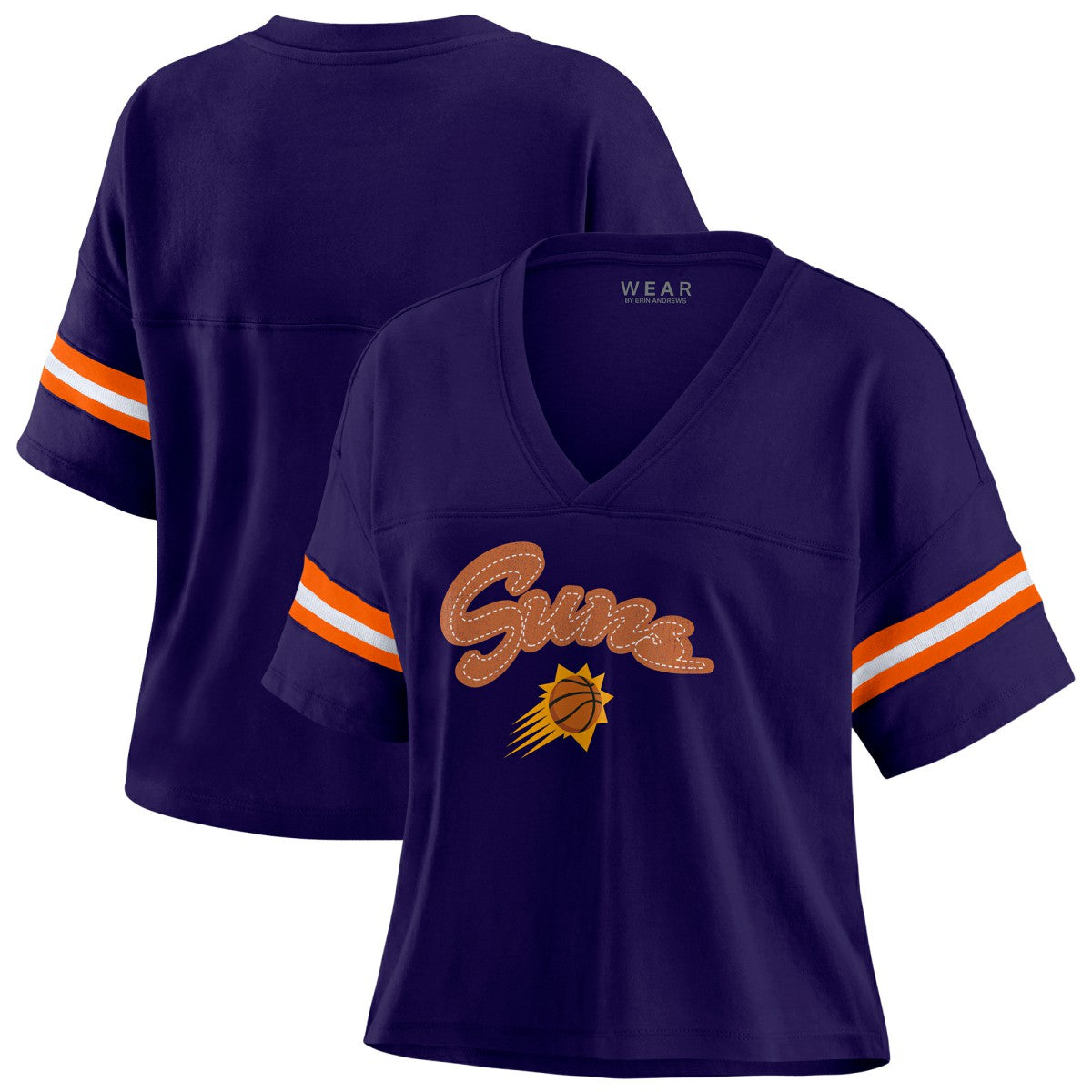 Purple Phoenix Suns WEAR by Erin Andrews Women's Plus Size Color Block Boxy V-Neck T-Shirt | NBA