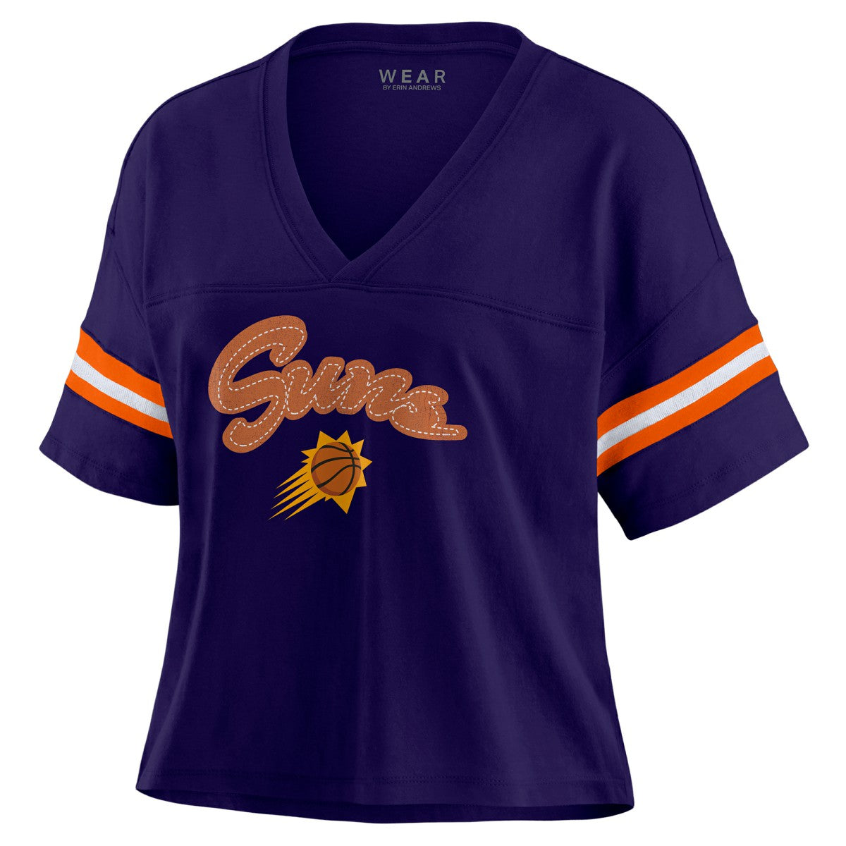 Purple Phoenix Suns WEAR by Erin Andrews Women's Plus Size Color Block Boxy V-Neck T-Shirt | NBA