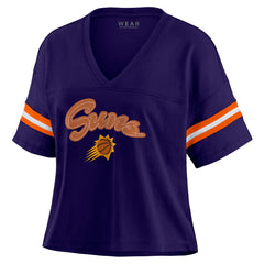 Purple Phoenix Suns WEAR by Erin Andrews Women's Plus Size Color Block Boxy V-Neck T-Shirt | NBA
