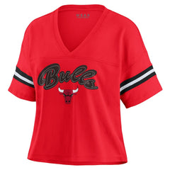 Red Chicago Bulls WEAR by Erin Andrews Women's Plus Size Color Block Boxy V-Neck T-Shirt sale | NBA