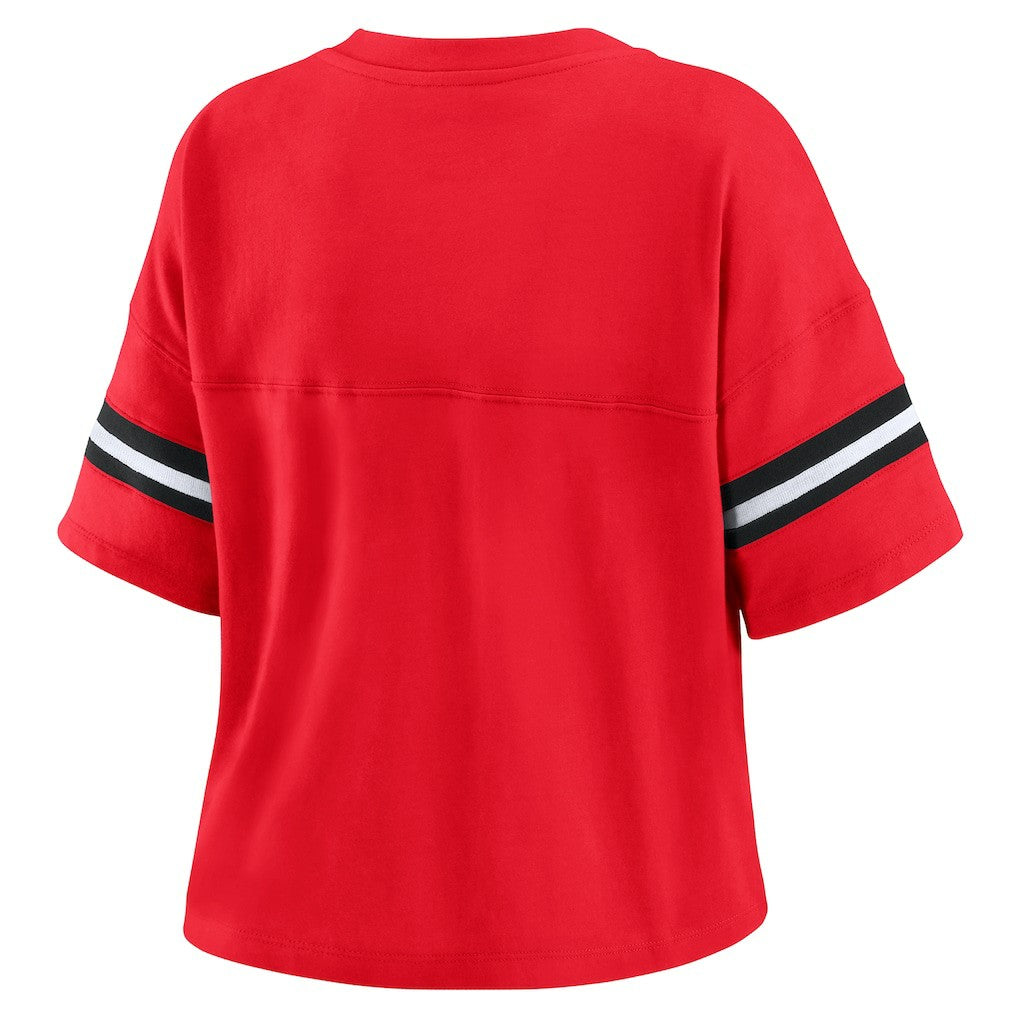 Red Chicago Bulls WEAR by Erin Andrews Women's Plus Size Color Block Boxy V-Neck T-Shirt sale | NBA