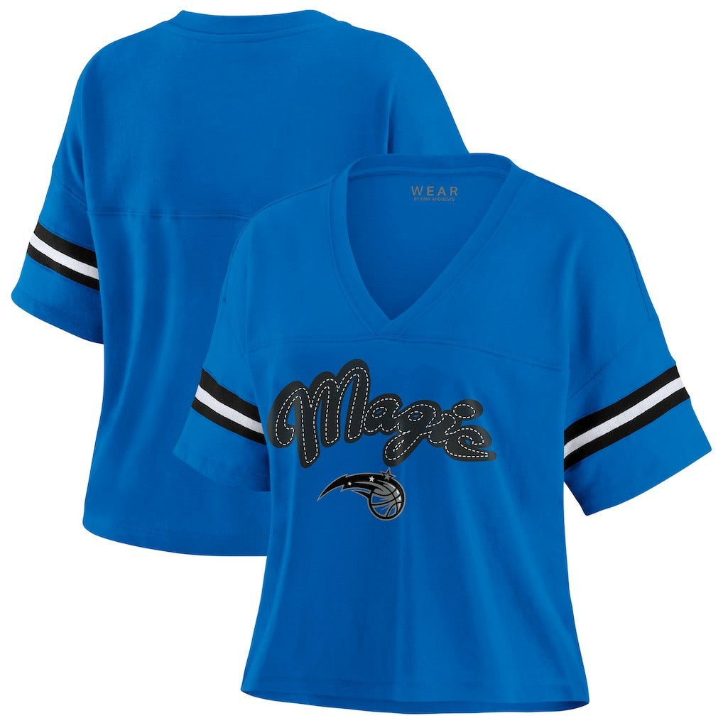 Blue Orlando Magic WEAR by Erin Andrews Women's Plus Size Color Block Boxy V-Neck T-Shirt | NBA