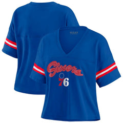 Royal Philadelphia 76ers WEAR by Erin Andrews Women's Plus Size Color Block Boxy V-Neck T-Shirt | NBA