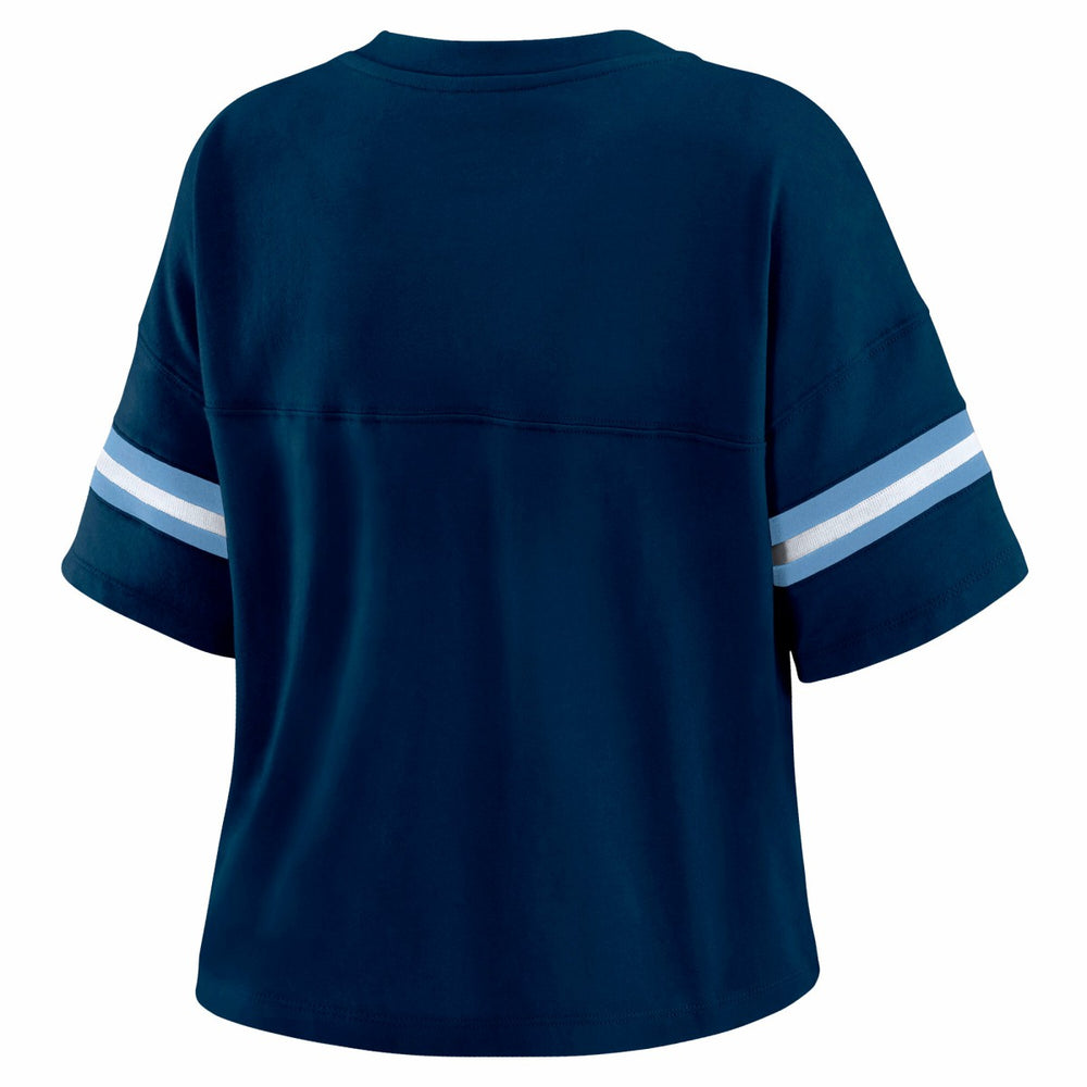 Navy Memphis Grizzlies WEAR by Erin Andrews Women's Plus Size Color Block Boxy V-Neck T-Shirt | NBA