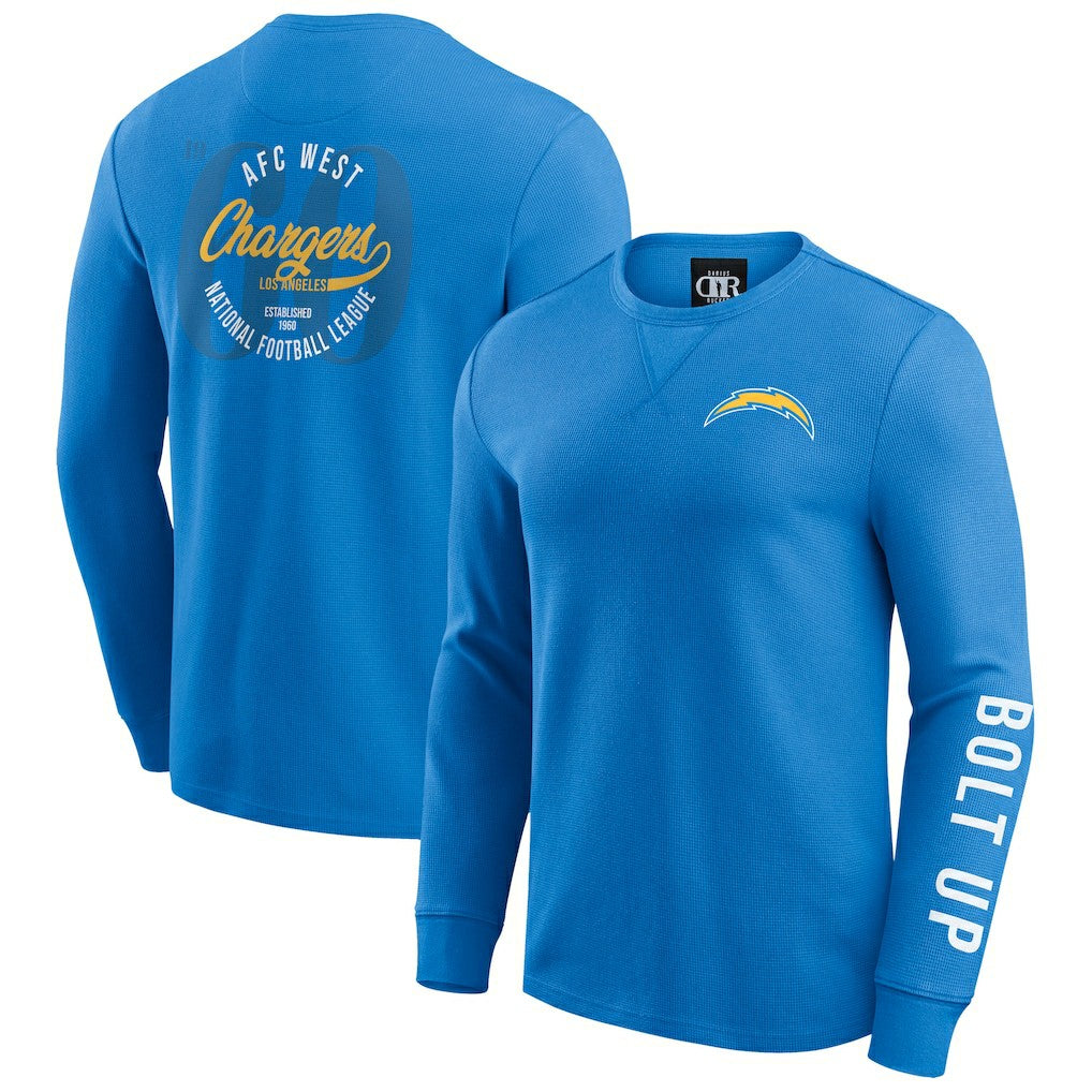 Los Angeles Chargers Darius Rucker Collection Washed Waffle-Knit Long Sleeve T-Shirt | NFL New
