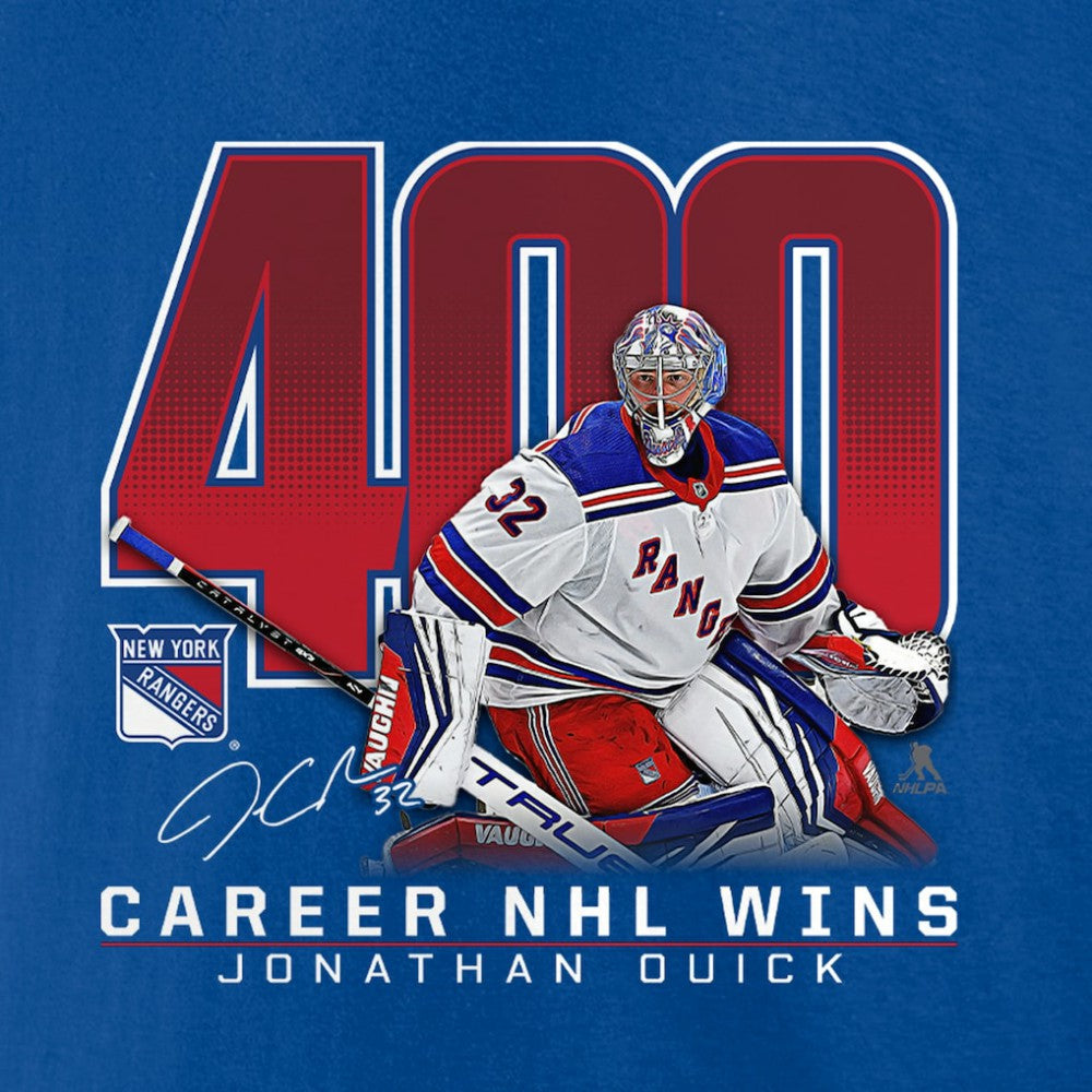 Jonathan Quick New York Rangers 400 Career Wins T-Shirt -  NHL T-shirts