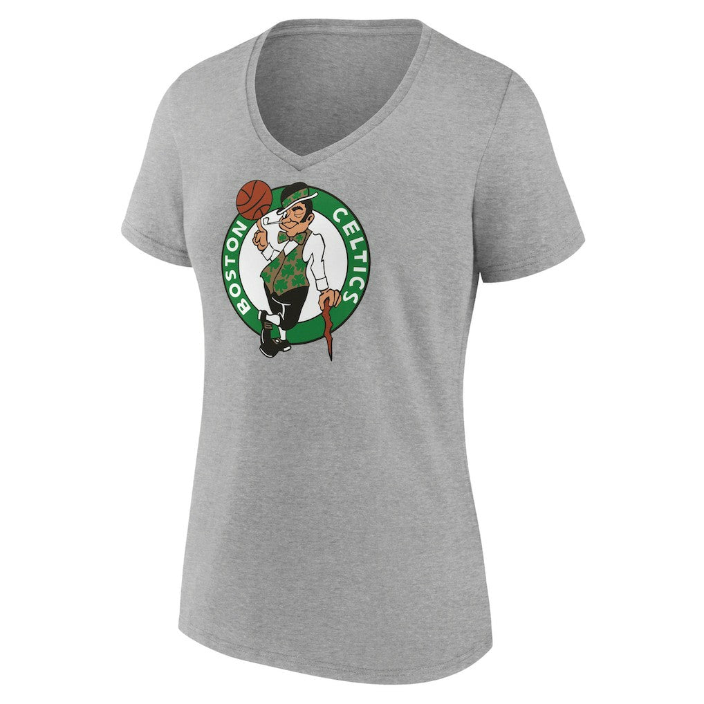 Gray Boston Celtics Women's Primary Logo V-Neck T-Shirt | NBA