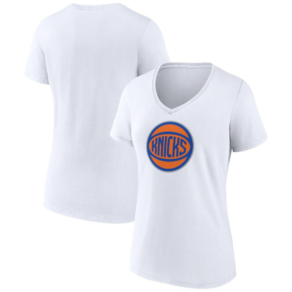 White New York Knicks Women's Alternate Logo V-Neck T-Shirt | NBA