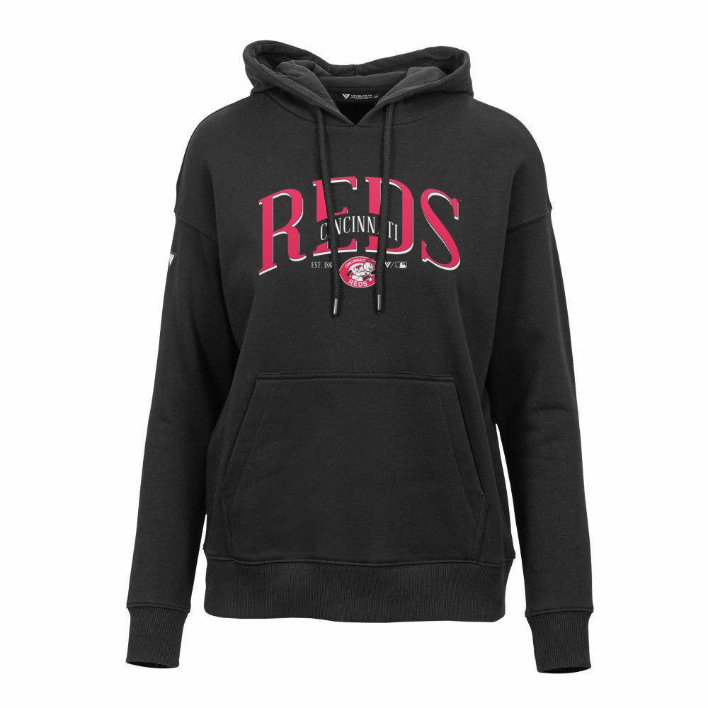 Cincinnati Reds Levelwear Women's Adorn Cooperstown Collection Retro Spellout Pullover Hoodie - MLB Hoodies