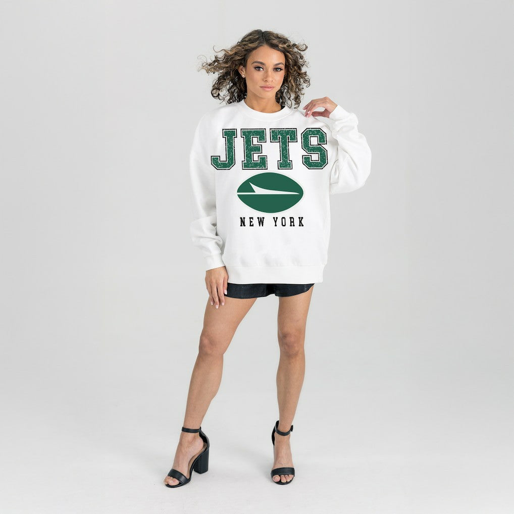 New York Jets Gameday Couture Women's Sunday Drives Oversized Crewneck Pullover Sweatshirt | NFL Discount