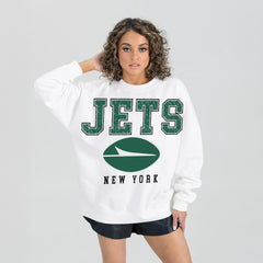 New York Jets Gameday Couture Women's Sunday Drives Oversized Crewneck Pullover Sweatshirt | NFL Discount