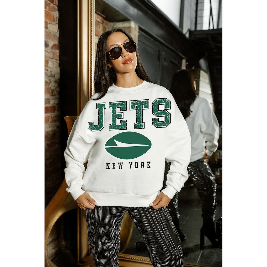 New York Jets Gameday Couture Women's Sunday Drives Oversized Crewneck Pullover Sweatshirt | NFL Discount