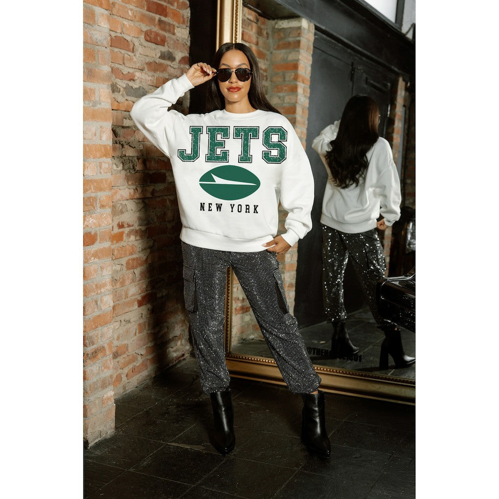 New York Jets Gameday Couture Women's Sunday Drives Oversized Crewneck Pullover Sweatshirt | NFL Discount