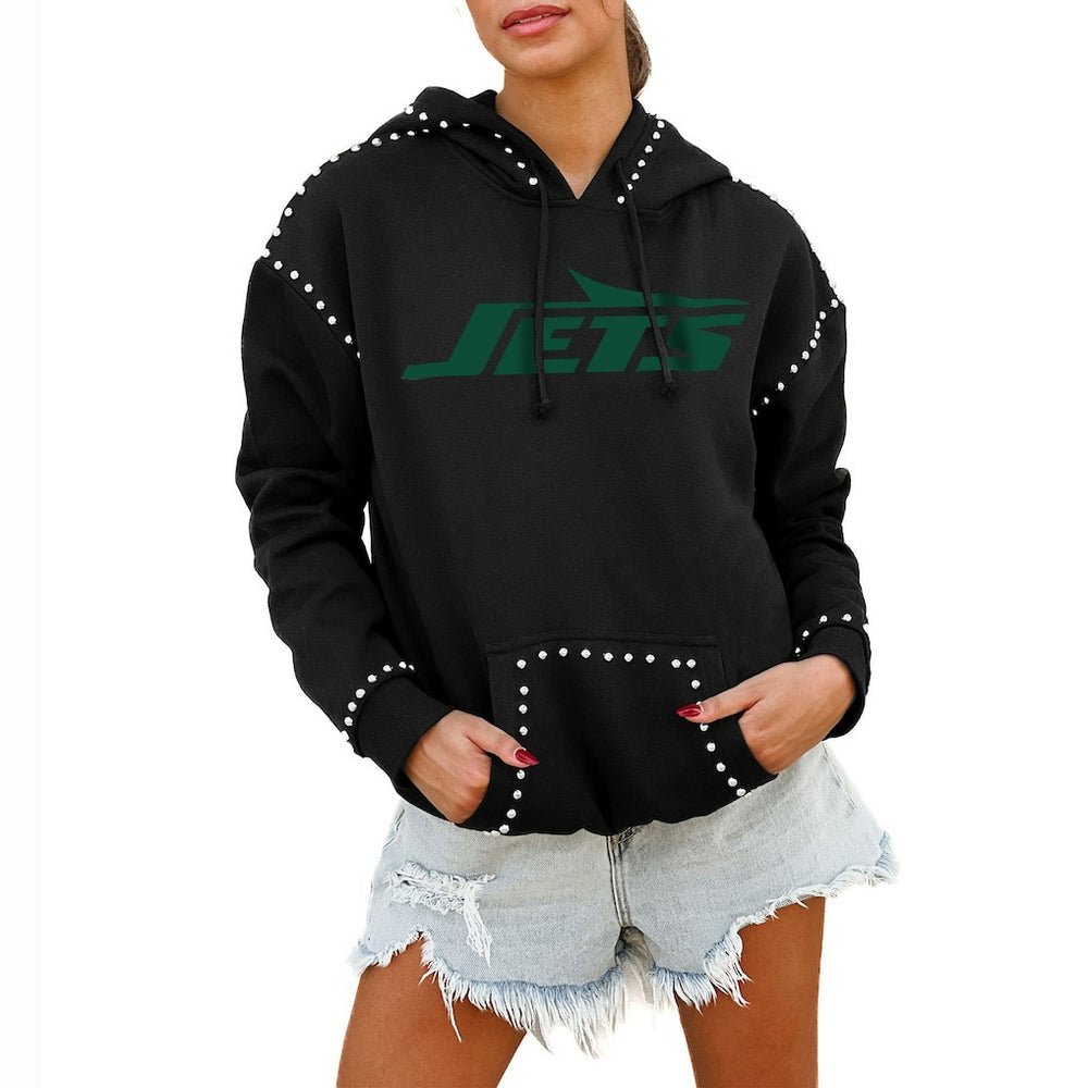 New York Jets Gameday Couture Women's Oversized Catch the Vibe Studded Pullover Hoodie | NFL US