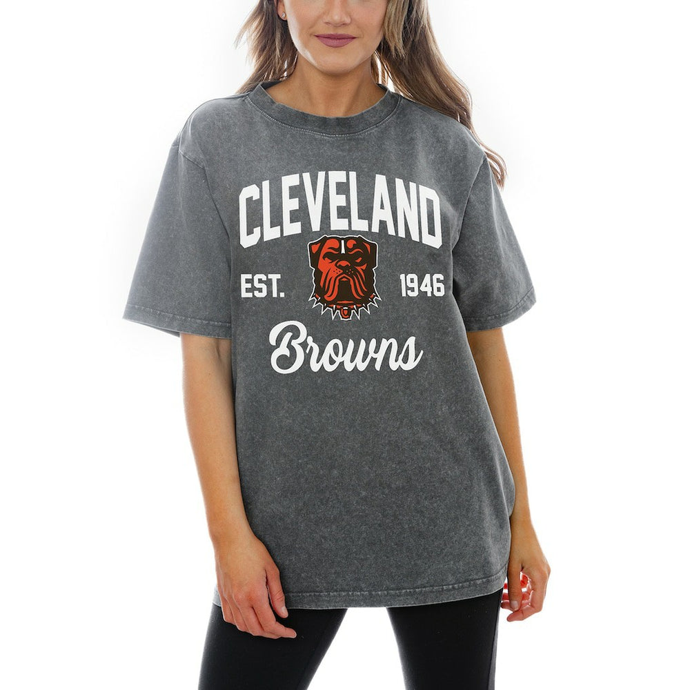 Cleveland Browns Gameday Couture Women's Titan Tackle Relaxed Fit Washed T-Shirt | NFL Hot