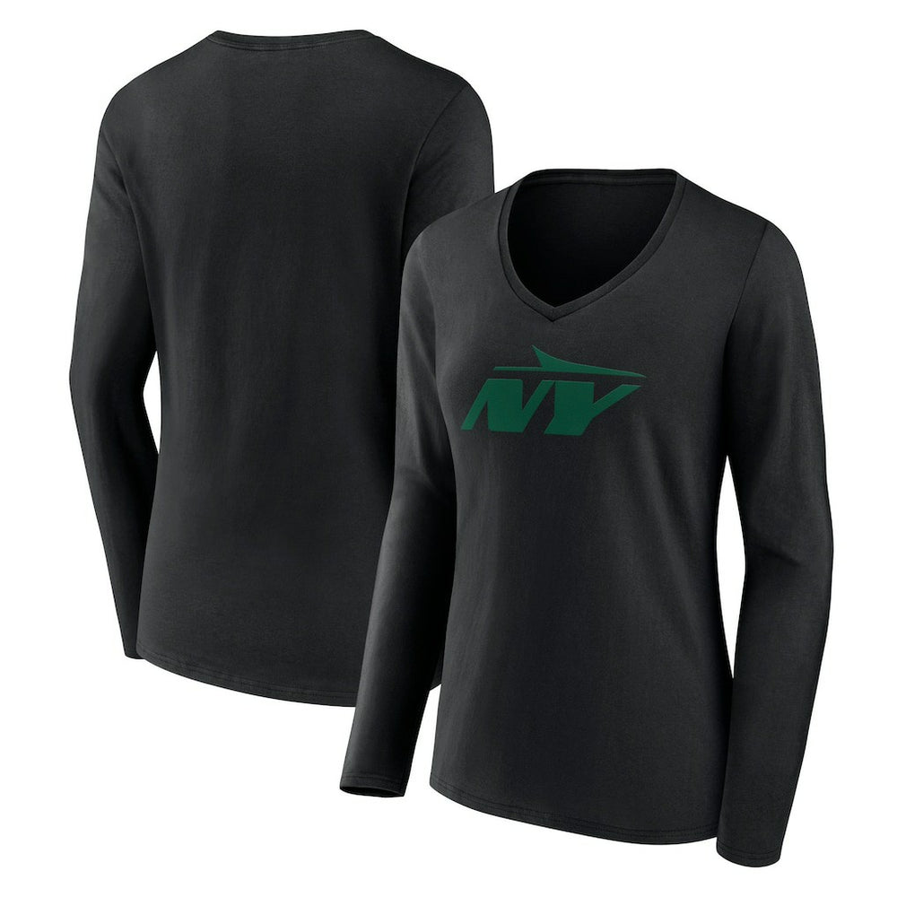 New York Jets Women's Secondary Logo Long Sleeve V-Neck T-Shirt | NFL Outlet