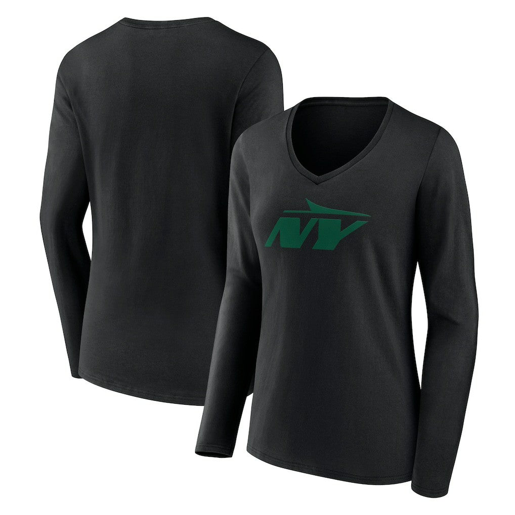 New York Jets Women's Secondary Logo Long Sleeve V-Neck T-Shirt | NFL Outlet