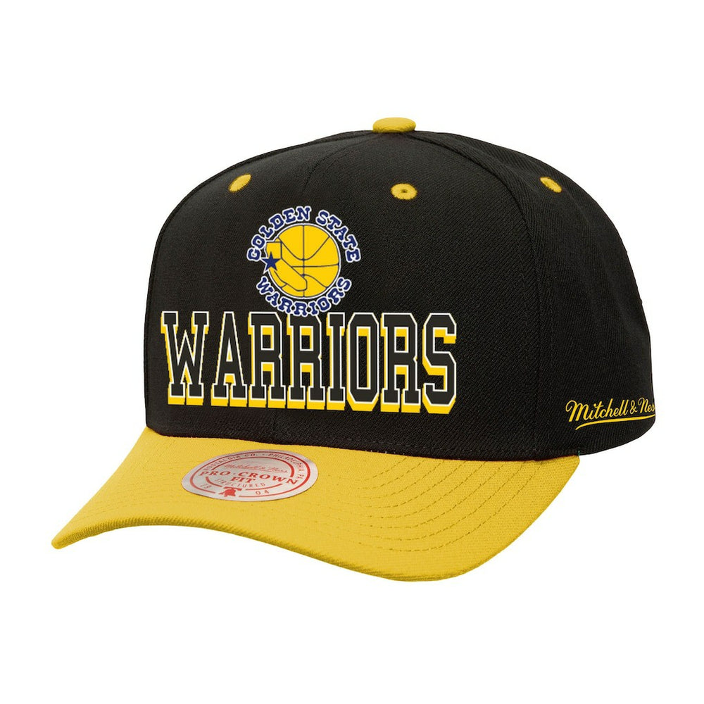 Black/Gold Golden State Warriors Backside Script Two-Tone Pro Crown Adjustable Hat sale | NBA