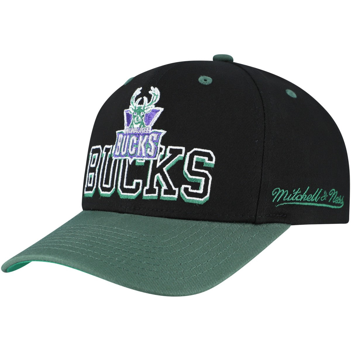 Black/Hunter Green Milwaukee Bucks Backside Script Two-Tone Pro Crown Adjustable Hat | NBA