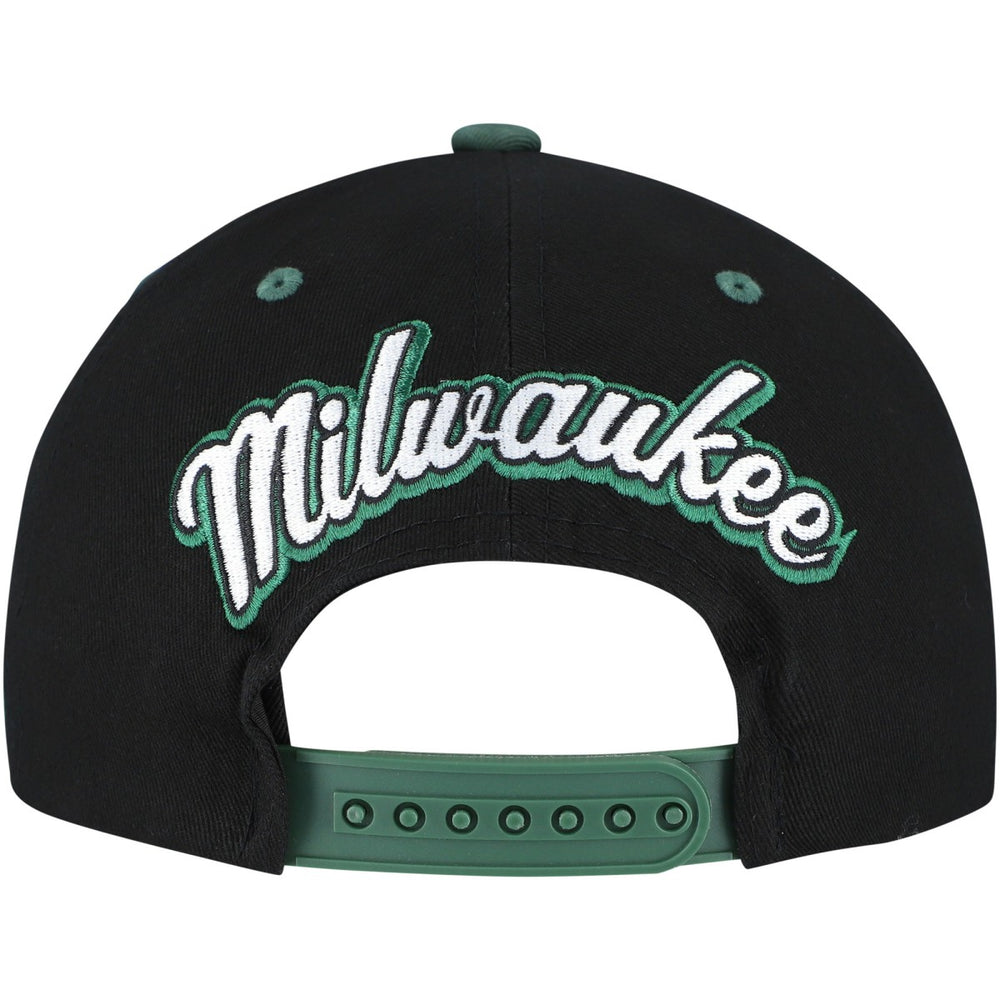 Black/Hunter Green Milwaukee Bucks Backside Script Two-Tone Pro Crown Adjustable Hat | NBA