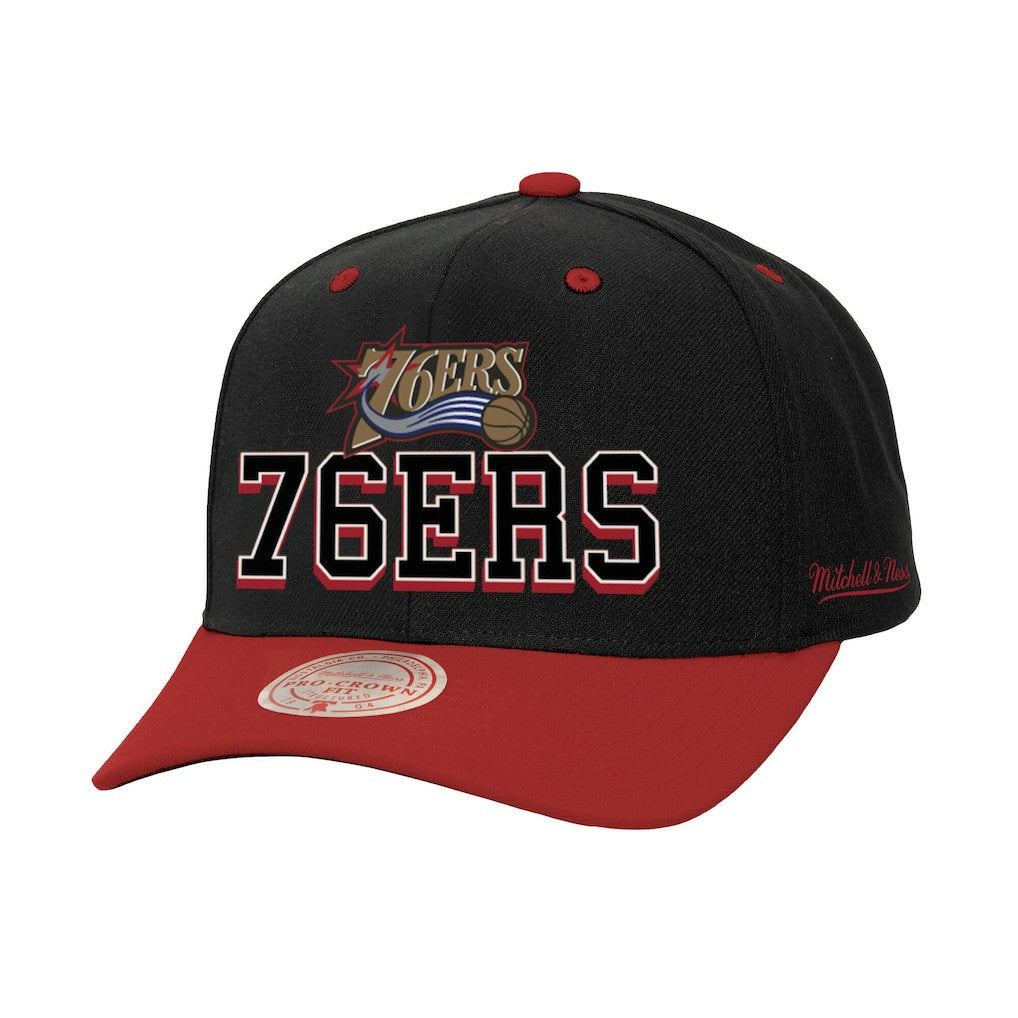 Black/Red Philadelphia 76ers Backside Script 2-Tone Pro Crown Adjustable Hat | NBA