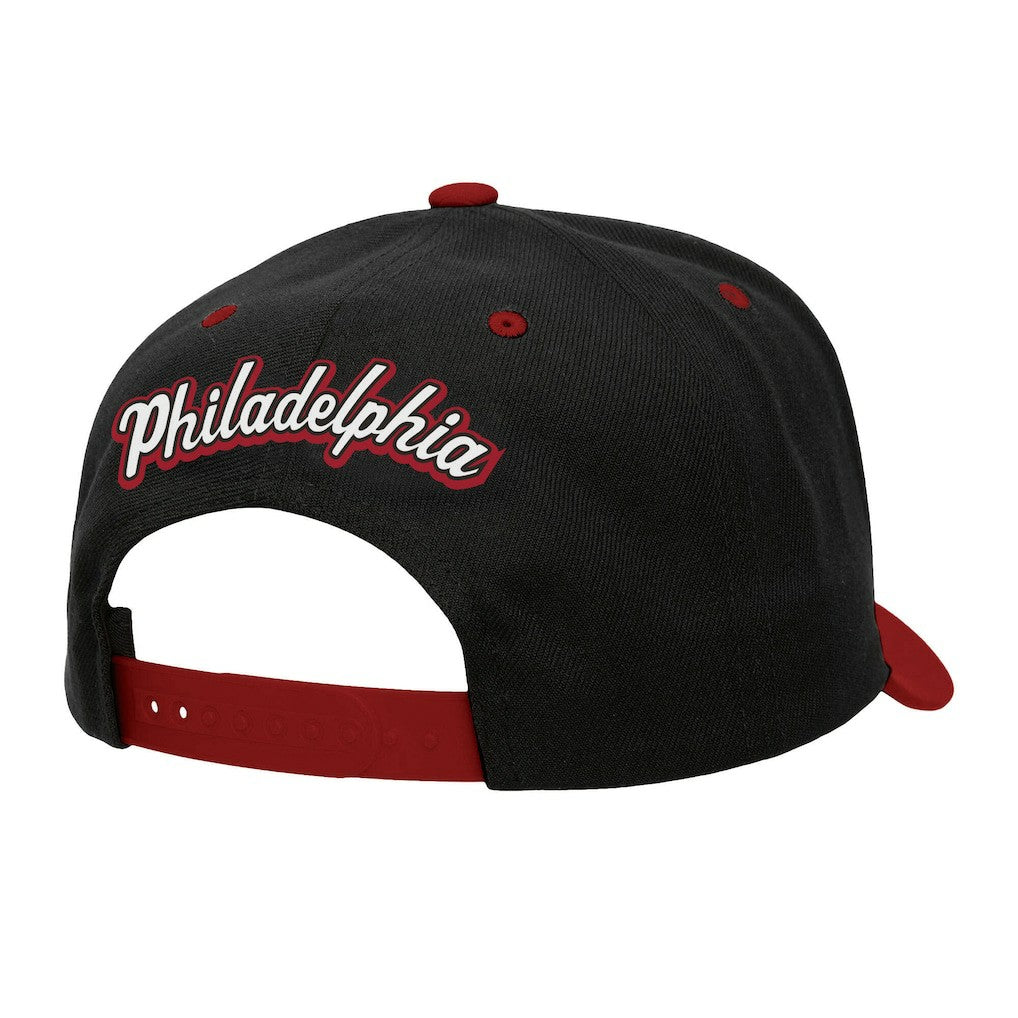 Black/Red Philadelphia 76ers Backside Script 2-Tone Pro Crown Adjustable Hat | NBA