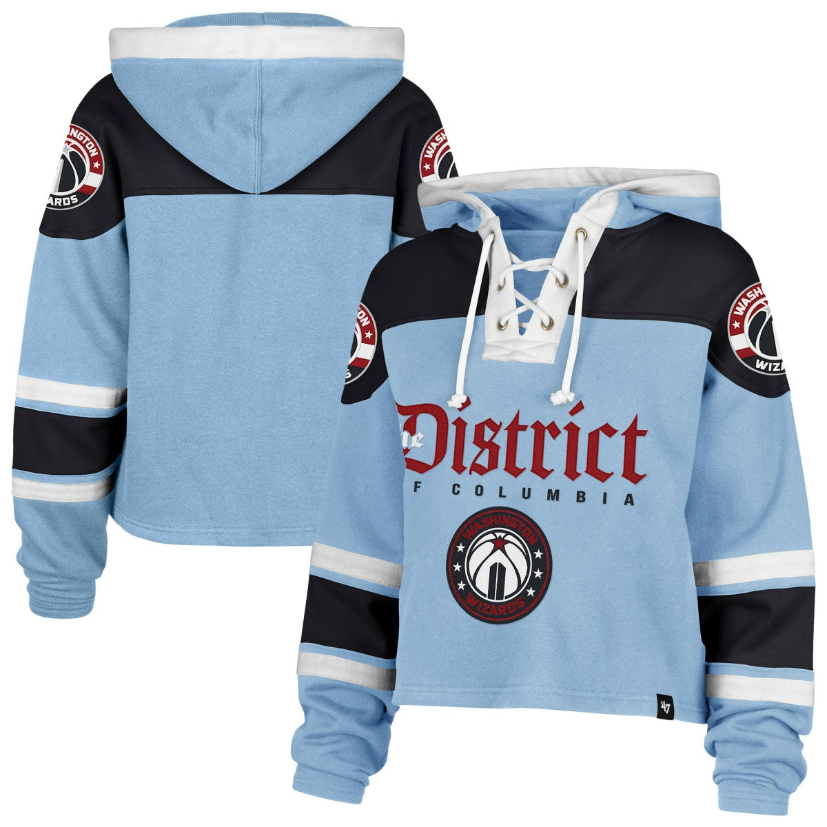 Light Blue Washington Wizards '47 Women's 2024/25 City Edition Superior Cropped Lace-Up Pullover Hoodie | NBA