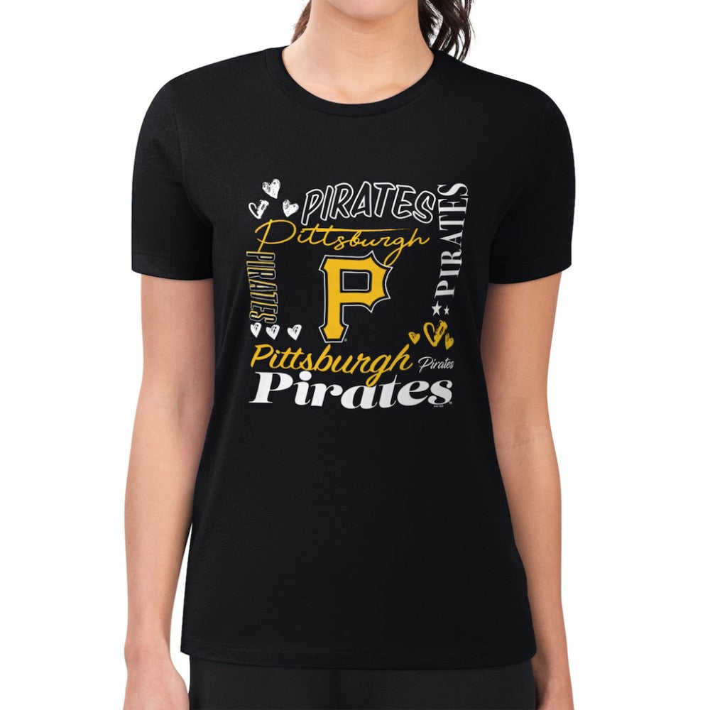 Pittsburgh Pirates G-III 4Her by Carl Banks Women's Super-Slim Fit Lightweight Collage Team Graphic Crew Neck T-Shirt - MLB T-shirts