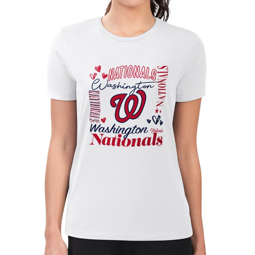 Washington Nationals G-III 4Her by Carl Banks Women's Super-Slim Fit Lightweight Collage Team Graphic Crew Neck T-Shirt - MLB T-shirts