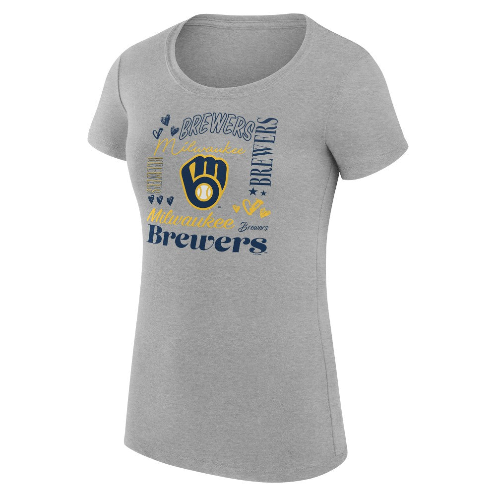 Milwaukee Brewers G-III 4Her by Carl Banks Women's Super-Slim Fit Lightweight Collage Team Graphic Crew Neck T-Shirt - MLB T-shirts