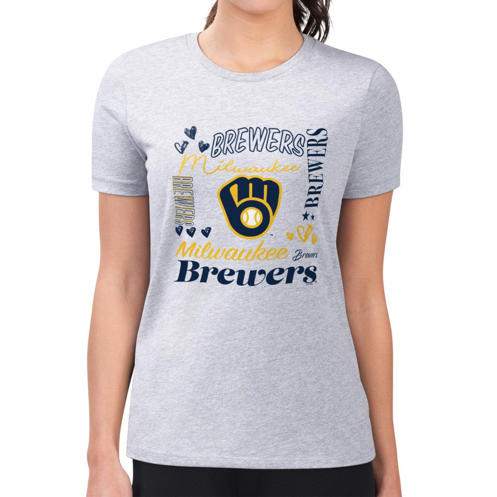 Milwaukee Brewers G-III 4Her by Carl Banks Women's Super-Slim Fit Lightweight Collage Team Graphic Crew Neck T-Shirt - MLB T-shirts