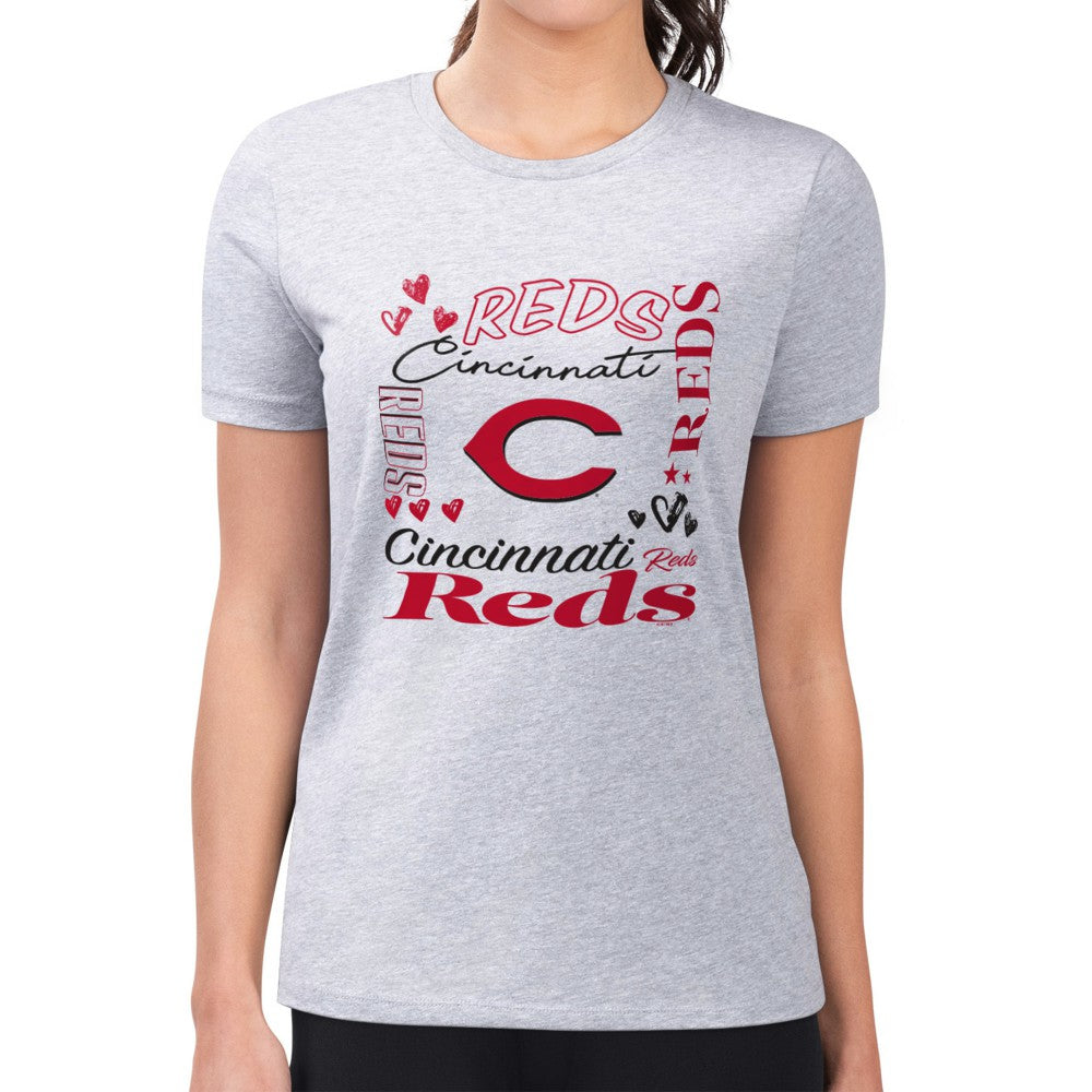 Cincinnati Reds G-III 4Her by Carl Banks Women's Super-Slim Fit Lightweight Collage Team Graphic Crew Neck T-Shirt - MLB T-shirts