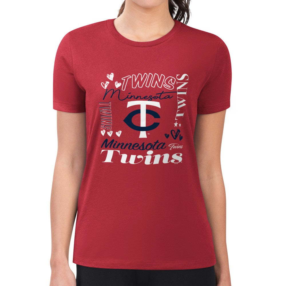 Minnesota Twins G-III 4Her by Carl Banks Women's Super-Slim Fit Lightweight Collage Team Graphic Crew Neck T-Shirt - MLB T-shirts