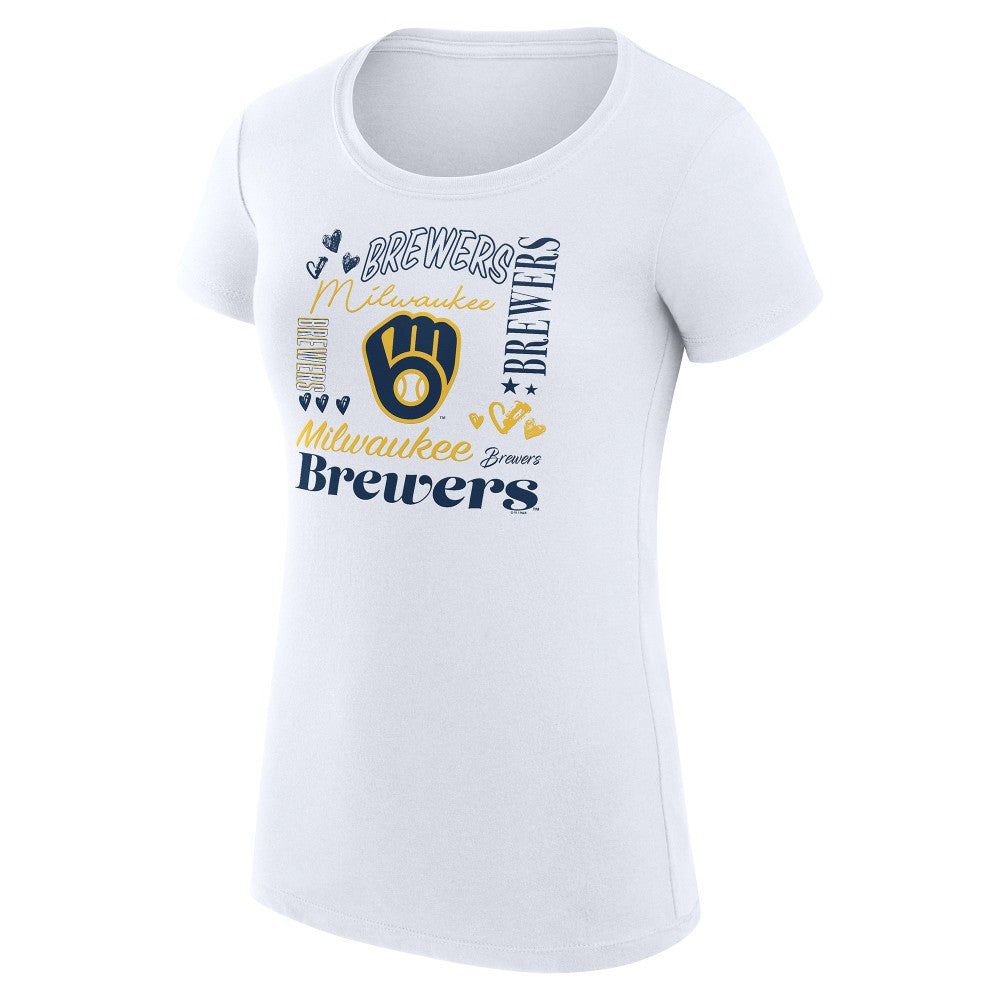Milwaukee Brewers G-III 4Her by Carl Banks Women's Super-Slim Fit Lightweight Collage Team Graphic Crew Neck T-Shirt - MLB T-shirts