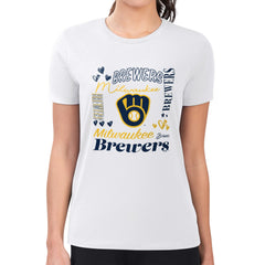 Milwaukee Brewers G-III 4Her by Carl Banks Women's Super-Slim Fit Lightweight Collage Team Graphic Crew Neck T-Shirt - MLB T-shirts