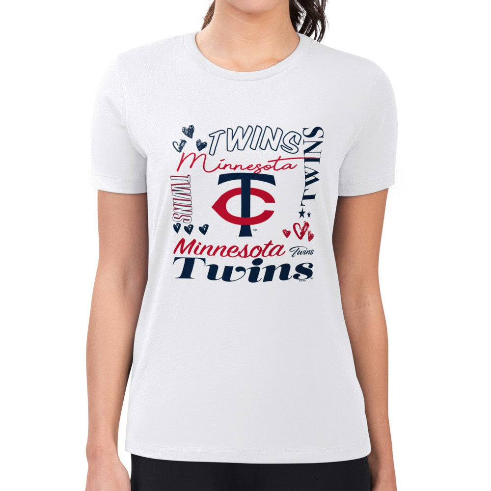 Minnesota Twins G-III 4Her by Carl Banks Women's Super-Slim Fit Lightweight Collage Team Graphic Crew Neck T-Shirt - MLB T-shirts
