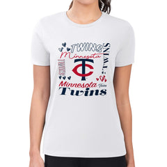 Minnesota Twins G-III 4Her by Carl Banks Women's Super-Slim Fit Lightweight Collage Team Graphic Crew Neck T-Shirt - MLB T-shirts