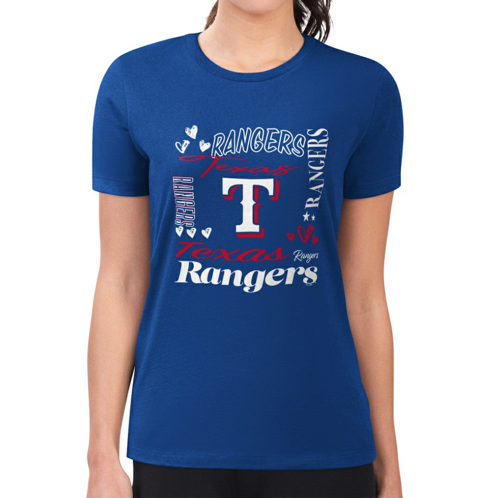 Texas Rangers G-III 4Her by Carl Banks Women's Super-Slim Fit Lightweight Collage Team Graphic Crew Neck T-Shirt - MLB T-shirts
