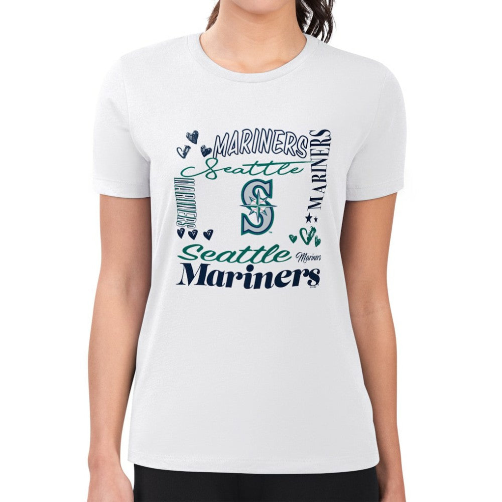 Seattle Mariners G-III 4Her by Carl Banks Women's Super-Slim Fit Lightweight Collage Team Graphic Crew Neck T-Shirt - MLB T-shirts