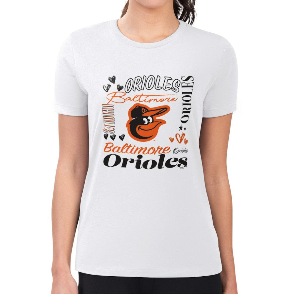 Baltimore Orioles G-III 4Her by Carl Banks Women's Super-Slim Fit Lightweight Collage Team Graphic Crew Neck T-Shirt - MLB T-shirts