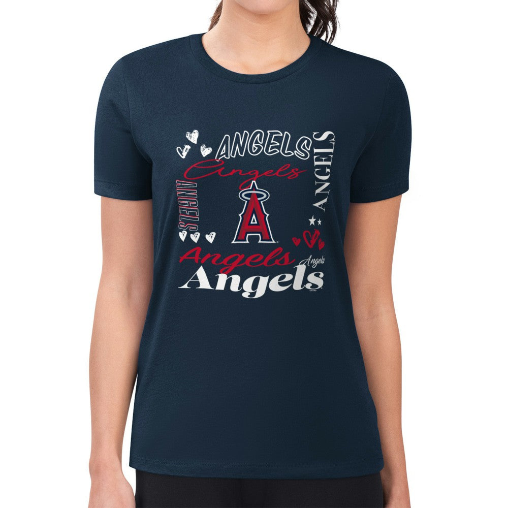 Los Angeles Angels G-III 4Her by Carl Banks Women's Super-Slim Fit Lightweight Collage Team Graphic Crew Neck T-Shirt - MLB T-shirts