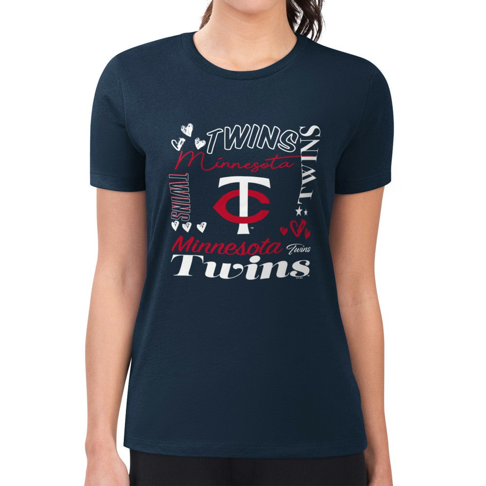 Minnesota Twins G-III 4Her by Carl Banks Women's Super-Slim Fit Lightweight Collage Team Graphic Crew Neck T-Shirt - MLB T-shirts
