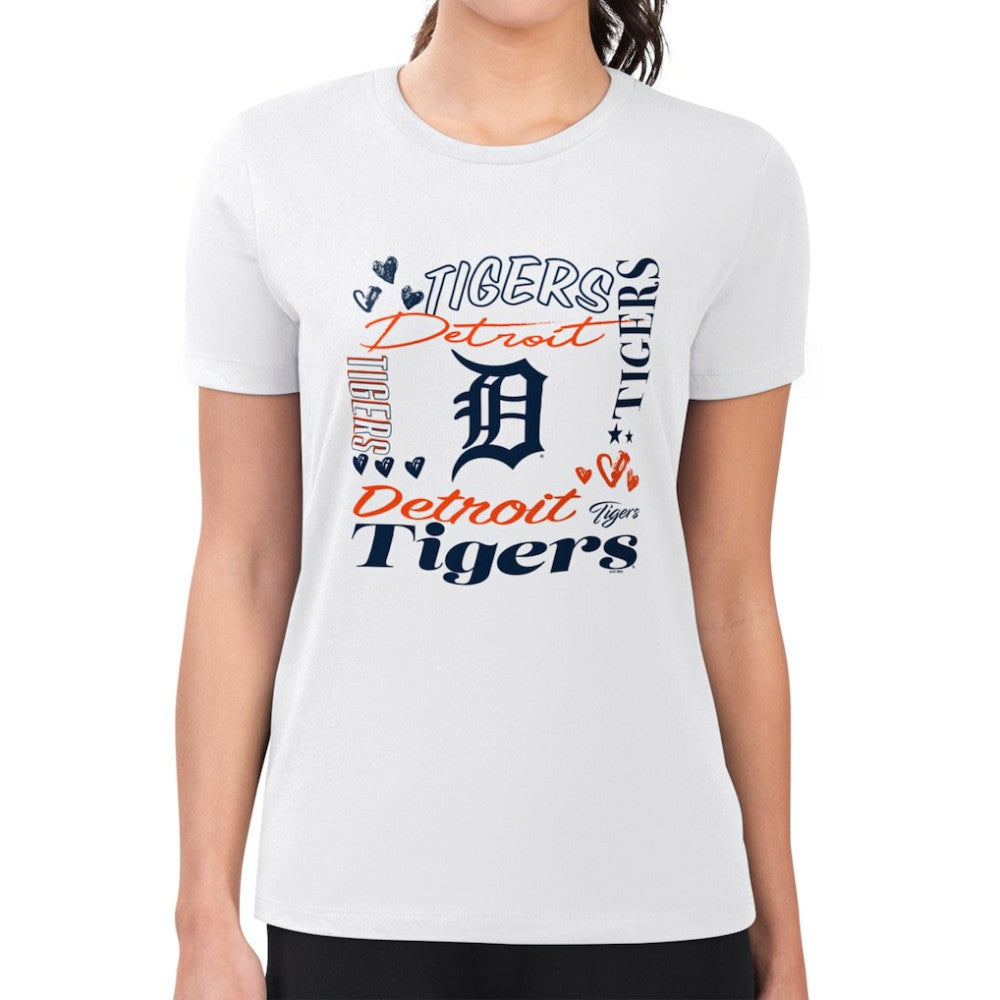 Detroit Tigers G-III 4Her by Carl Banks Women's Super-Slim Fit Lightweight Collage Team Graphic Crew Neck T-Shirt - MLB T-shirts