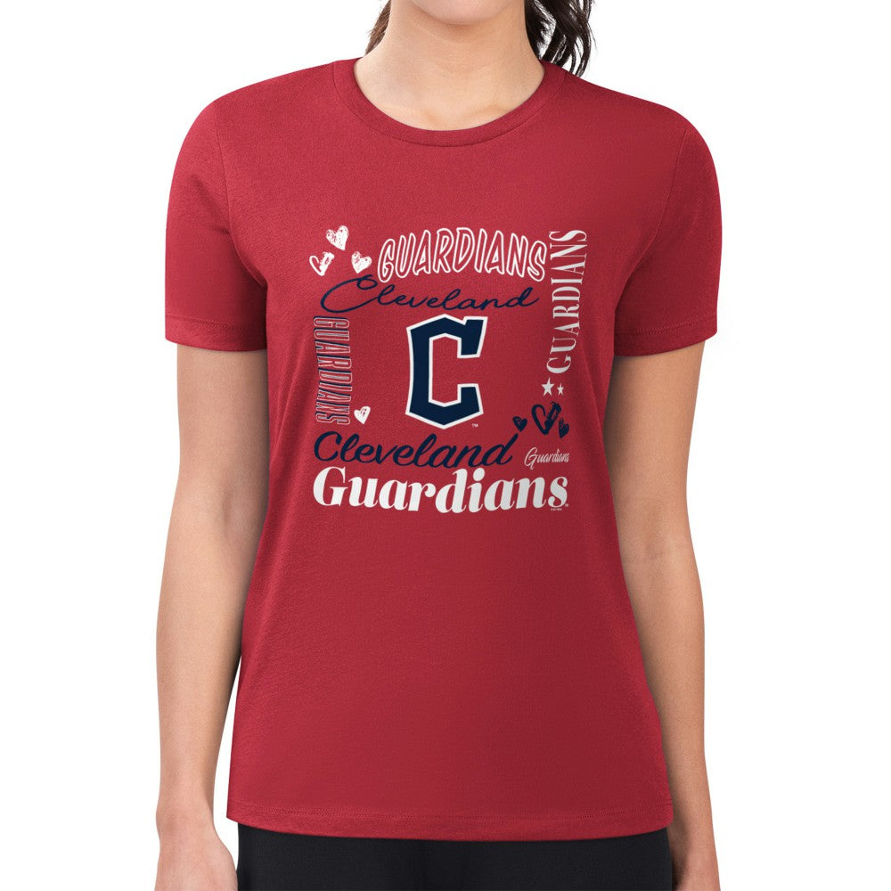 Cleveland Guardians G-III 4Her by Carl Banks Women's Super-Slim Fit Lightweight Collage Team Graphic Crew Neck T-Shirt - MLB T-shirts