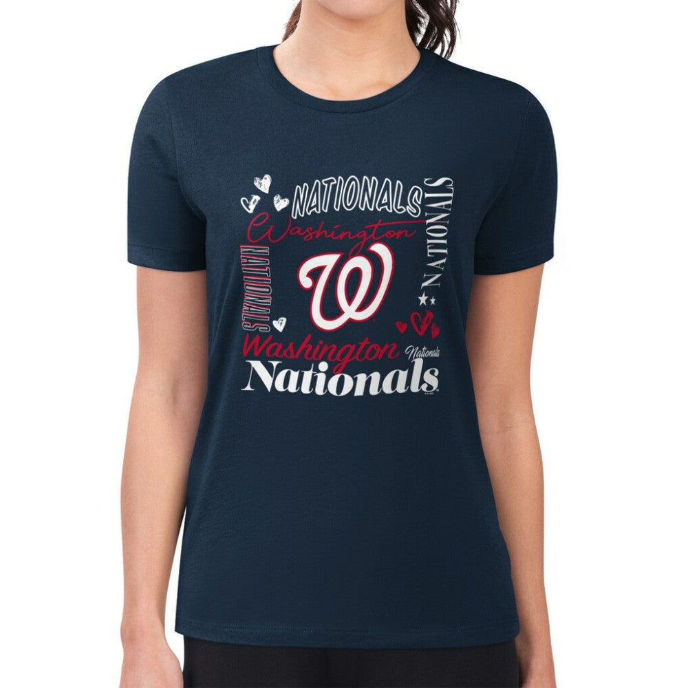 Washington Nationals G-III 4Her by Carl Banks Women's Super-Slim Fit Lightweight Collage Team Graphic Crew Neck T-Shirt - MLB T-shirts