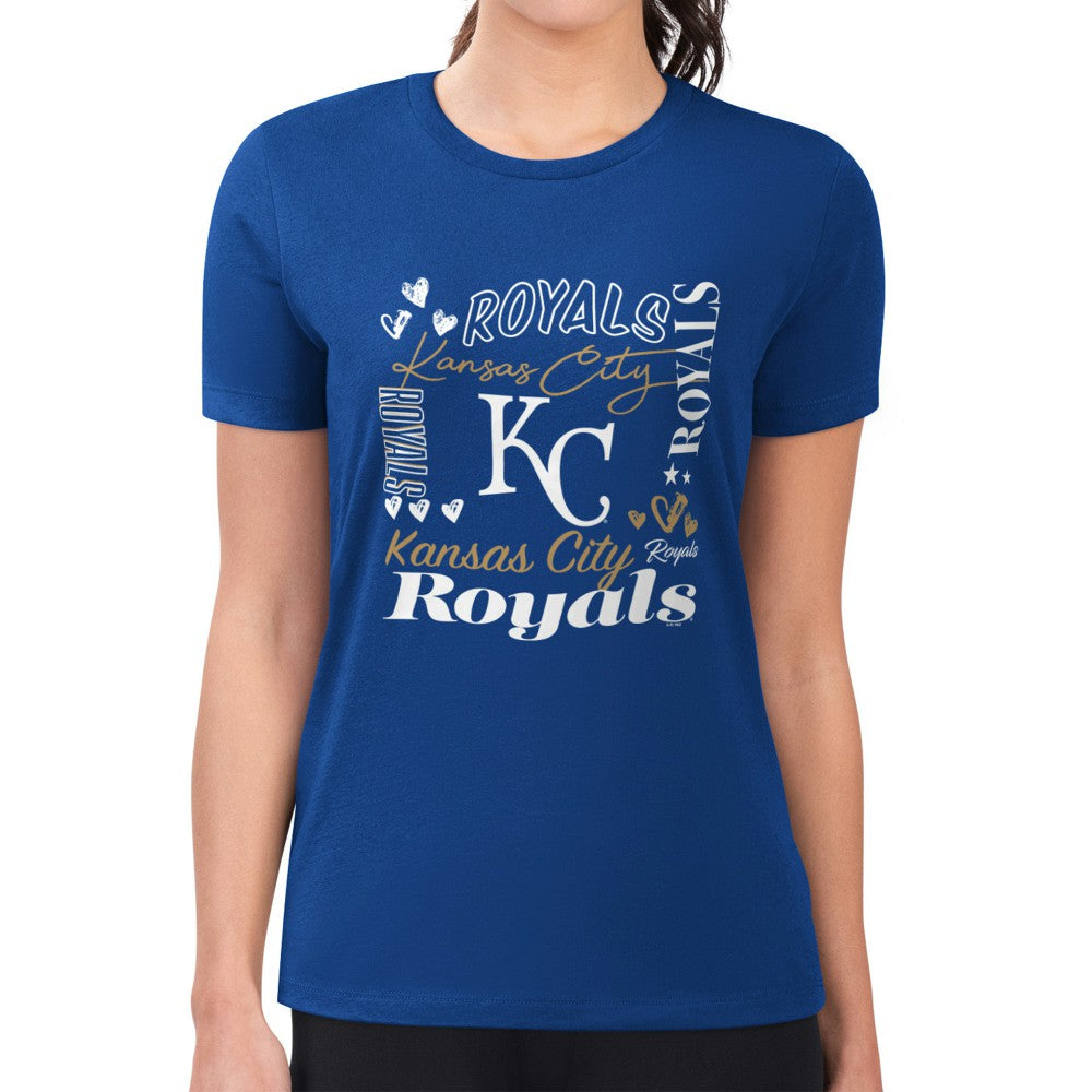 Kansas City Royals G-III 4Her by Carl Banks Women's Super-Slim Fit Lightweight Collage Team Graphic Crew Neck T-Shirt - MLB T-shirts