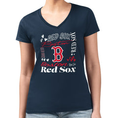 Boston Red Sox G-III 4Her by Carl Banks Women's Super-Slim Fit Lightweight Collage Team Graphic V-Neck T-Shirt - MLB T-shirts