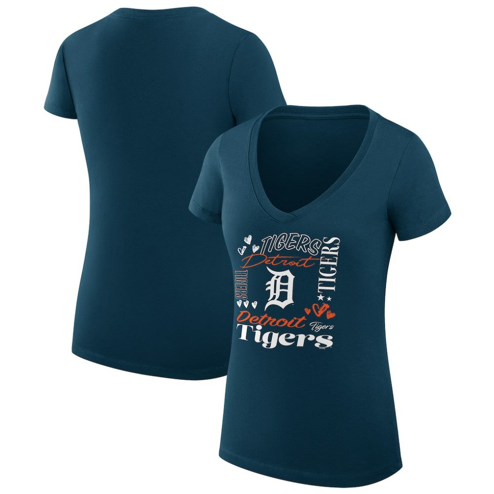 Detroit Tigers G-III 4Her by Carl Banks Women's Super-Slim Fit Lightweight Collage Team Graphic V-Neck T-Shirt - MLB T-shirts