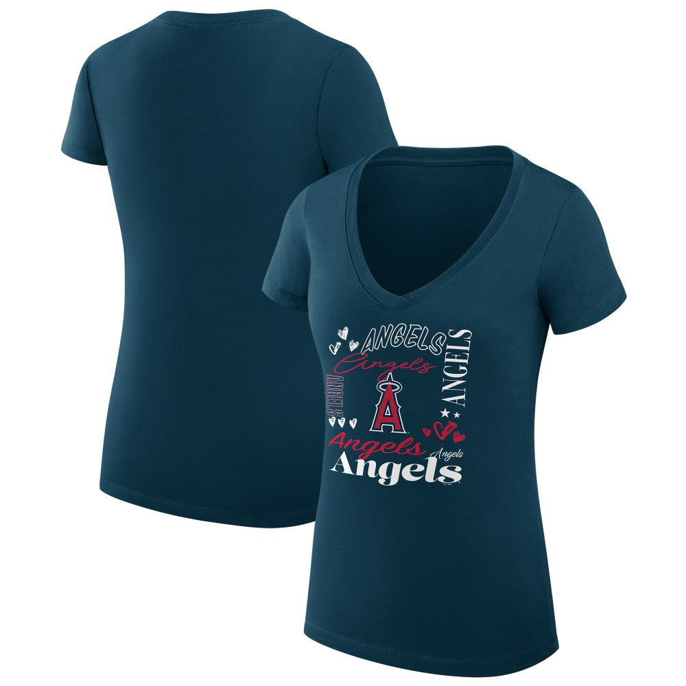 Los Angeles Angels G-III 4Her by Carl Banks Women's Super-Slim Fit Lightweight Collage Team Graphic V-Neck T-Shirt - MLB T-shirts